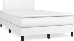 vidaXL Κρεβάτι Boxspring με Στρώμα Λευκό 120x200εκ.από Συνθετικό Δέρμα