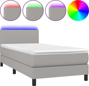 vidaXL Κρεβάτι Boxspring με Στρώμα &amp; LED Αν.Γκρι 90x200 εκ. Υφασμάτινο