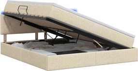 vidaXL LED Κρεβάτι αποθήκευσης με στρώμα Κρεμ 140 x 200 cm Ύφασμα