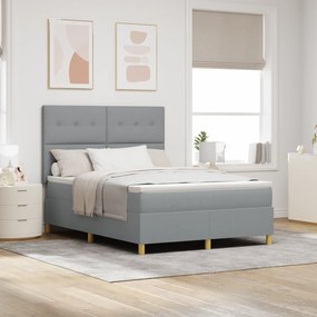 vidaXL Κρεβάτι Box Spring με Στρώμα & LED Φως Γκρι 140x200 εκ Ύφασμα