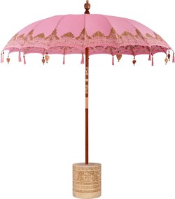 vidaXL Μπαλινέζικη ομπρέλα με βάση Ροζ 215 x 215 x 260 εκ. Βαμβάκι