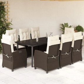vidaXL Σετ Τραπεζαρίας Κήπου 9 τεμ. Καφέ Συνθετικό Ρατάν με Μαξιλάρια