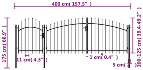 vidaXL Καγκελόπορτα Μαύρη 1,75 x 4 μ. Ατσάλινη