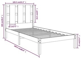 vidaXL Πλαίσιο Κρεβατιού Καφέ Μελί 100 x 200 εκ. Μασίφ Ξύλο Πεύκου