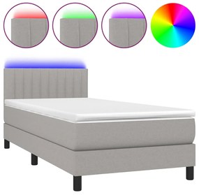vidaXL Κρεβάτι Boxspring με Στρώμα &amp; LED Αν.Γκρι 90x190 εκ. Υφασμάτινο
