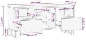 Έπιπλο Τηλεόρασης 100 x 34 x 46 εκ. Μασίφ Ακατέργ. Ξύλο Μάνγκο - Καφέ