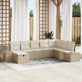 vidaXL Σετ Καναπέ Κήπου με μαξιλάρι 8 pcs Μπεζ Πολυ ράταν