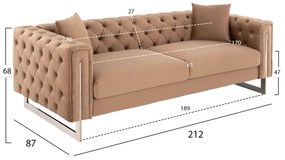 ΚΑΝΑΠΕΣ τ.CHESTERFIELD MOBAR HM3263.03 ΜΠΕΖ ΒΕΛΟΥΔΟ-ΜΕΤΑΛΛΙΚΑ ΠΟΔΙΑ 212x87x68Υεκ - HM3263.03