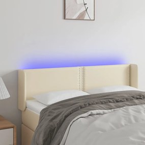 vidaXL Κεφαλάρι Κρεβατιού LED Κρεμ 147x16x78/88εκ. από Συνθετικό Δέρμα