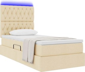 vidaXL LED Κρεβάτι αποθήκευσης με στρώμα Κρέμ 100 x 200 cm Ύφασμα