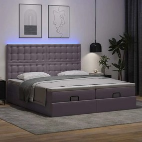 VidaXL Οθωμανικό κρεβάτι με στρώματα & LEDs Γκρι Faux Leather