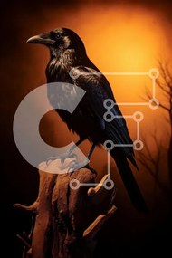 Σετ των 2 Intra Συλλεκτικό Ξύλινο Παζλ Plywood 4mm - Majestic Raven σκαρφαλωμένο σε ένα κούτσουρο Σε Ξύλινο Κουτί - Διαστάσεις: 10x10 cm – 25 κομμάτια