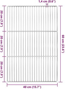 vidaXL Σχάρα ψησίματος Ασημί 60 x 40 cm Ανοξείδωτο ατσάλι