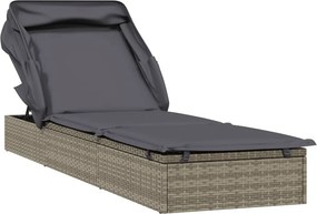 vidaXL Ξαπλώστρα με Πτυσσόμενη Οροφή Γκρι 213x63x97 εκ. Συνθ. Ρατάν