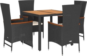vidaXL Σετ Τραπεζαρίας Κήπου 5 Τεμαχίων Μαύρο Συνθ. Ρατάν με Μαξιλάρια