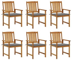 Καρέκλες Κήπου 6 τεμ. από Μασίφ Ξύλο Ακακίας με Μαξιλάρια - Γκρι