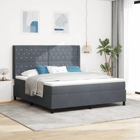 vidaXL Κρεβάτι Box Spring με Στρώμα Γκρι Σκούρο 180x200 εκ. Βελούδο