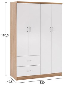 Ντουλάπα 4φυλλη Με 2 Συρτάρια Blakely Sonama Λευκή 120x42,5x180,5 Εκ.