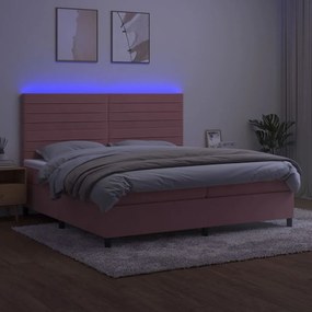 vidaXL Κρεβάτι Boxspring με Στρώμα &amp; LED Ροζ 200x200 εκ. Βελούδινο