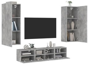 vidaXL Έπιπλα Τηλεόρασης Τοίχου 5 τεμ. Γκρι Σκυροδέματος Επεξ. Ξύλο