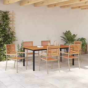 vidaXL Σέτ φαγητού για κήπο 7 pcs Μπεζ 180 x 90 x 75 cm