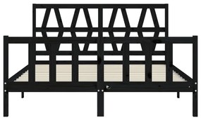 vidaXL Πλαίσιο Κρεβατιού με Κεφαλάρι Μαύρο 160 x 200 εκ. Μασίφ Ξύλο