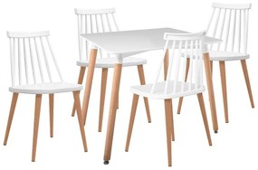 LAVIDA-ART Τραπεζαρία: Τραπέζι 80x80 Οξιά/MDF + 4 Καρέκλες Μέταλλο Βαφή Φυσικό PP Άσπρο -  Table:80x80x73 Chair:43x48x77