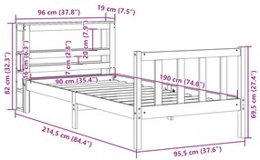 ΠΛΑΙΣΙΟ ΚΡΕΒΑΤΙΟΥ ΚΕΦΑΛΑΡΙ ΚΑΦΕ ΚΕΡΙΟΥ 90X190 ΕΚ. ΜΑΣΙΦ ΠΕΥΚΟ 3305772