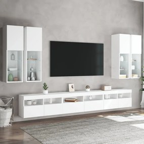 vidaXL Ντουλάπια Τηλεόρασης Τοίχου Σετ 7 τεμ. με Φώτα LED Λευκά