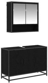 vidaXL Σετ Επίπλων Μπάνιου με ράφι 2 pcs Μαύρη Οξυά Επεξεργασμένο ξύλο