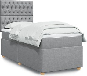 vidaXL Κρεβάτι Boxspring με Στρώμα Ανοιχτό Γκρι 90x200 εκ. Υφασμάτινο