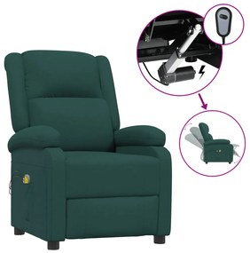 vidaXL Πολυθρόνα Μασάζ Ηλεκτρική Σκούρο Πράσινο Υφασμάτινη