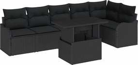 vidaXL Σετ Καναπέ με μαξιλάρι 7 pcs Μαύρο Πολυ ράταν