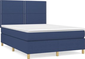 vidaXL Κρεβάτι Boxspring με Στρώμα Μπλε 140x200 εκ. Υφασμάτινο