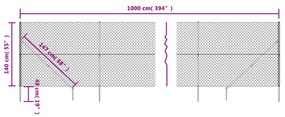 vidaXL Συρματόπλεγμα Περίφραξης Ασημί 1,4 x 10 μ. με Καρφωτές Βάσεις