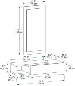 Stewehome Μοντέρνα Δίχρωμη MDF Κονσόλα Εισόδου με Καθρέπτη λευκή δρυς 82x29.6x15.8 cm