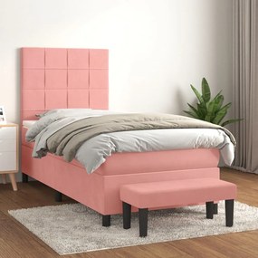 Κρεβάτι Boxspring με Στρώμα Ροζ 100x200 εκ. Βελούδινο