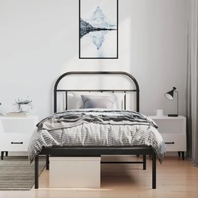 vidaXL Πλαίσιο Κρεβατιού με Κεφαλάρι Μαύρο 100 x 190 εκ. Μεταλλικό