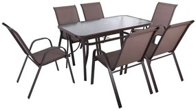 WOODWELL Ε2405,SRIO Set Τραπεζαρία Βεράντας - Κήπου: Τραπέζι + 6 Πολυθρόνες Μέταλλο Καφέ, Textilene Καφέ Table:140x80x71 Seat:55x74x91 Ε2405,S