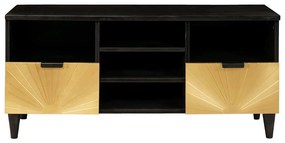 vidaXL Ντουλάπι TV Μαύρο και Χρυσό 100 x 33 x 46 εκ Μασίφ ξύλο μάνγκο