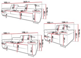 Ταπετσαρισμένο σετ επίπλων Comfivo S107, Ταπισερί, Πόδια: Μέταλλο | Epipla1.gr