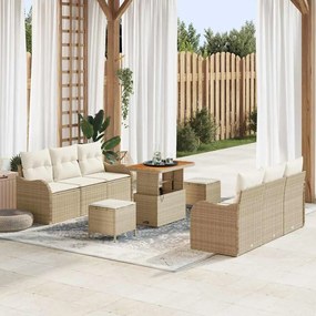 vidaXL Σετ Καναπέ Κήπου Ρυθμιζόμενο ύψος 9 pcs Μπεζ συνθετικό ρατάν