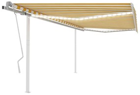 vidaXL Τέντα Συρόμενη Χειροκίνητη με LED Κίτρινο / Λευκό 4 x 3,5 μ.