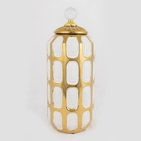 Βάζο Κεραμικό Με Καπάκι 752-20026 15x15x32.5cm Gold-White Estheti Home Κεραμικό