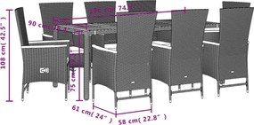 vidaXL Σετ Τραπεζαρίας Κήπου 9 τεμ Μαύρο από Συνθ. Ρατάν με Μαξιλάρια
