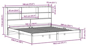 Κρεβάτι Βιβλιοθήκη Χωρίς Στρώμα 180x200 εκ Μασίφ Ξύλο Πεύκου - Λευκό