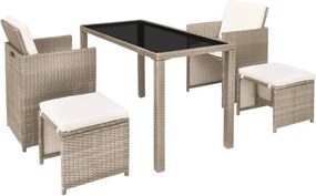 vidaXL Σετ Τραπεζαρίας Εξ. Χώρου 5 τεμ. Μπεζ Συνθ. Ρατάν με Μαξιλάρια