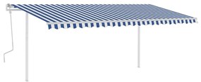 Τέντα Συρόμενη Χειροκίνητη με Στύλους Μπλε / Λευκό 5 x 3,5 μ. - Μπλε