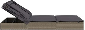 vidaXL Ξαπλώστρα 2 Ατόμων Πτυσ. Οροφή Γκρι 213x118x97 εκ. Συνθ. Ρατάν
