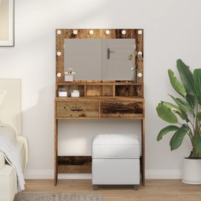 vidaXL Τραπεζάκι καλλωπισμού με LED Φώτα, Παλιό Ξύλο 79x41x135 εκ